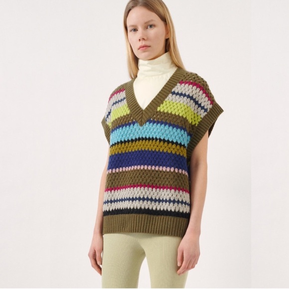 Baum Und Pferdgarten Colette Crochet Striped Wool Knit Sweater Vest Size Large